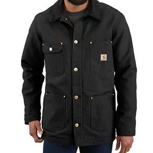 Carhartt Loose Fit Firm Duck Blanket-Lined Chore Coat Black